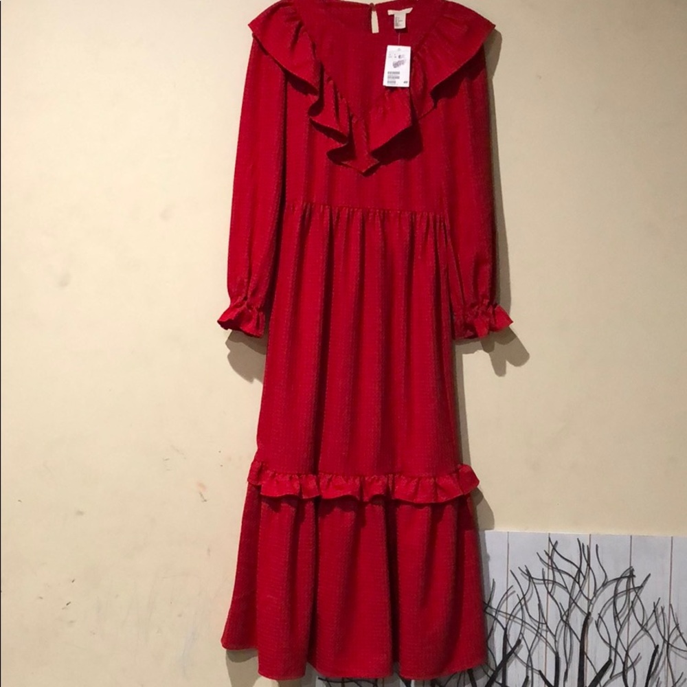 H&M jacquard weave flounce dress